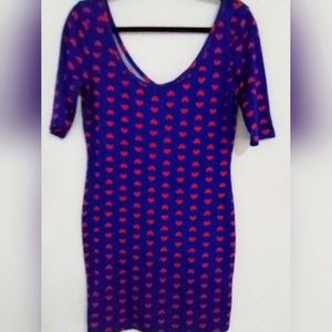 Deep V Short Sleeve Blue and Pink Dress